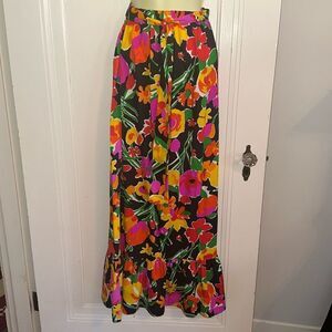 Vintage 60s/70s Miss Elaine flower power cotton maxi skirt with ruffled‎ hem